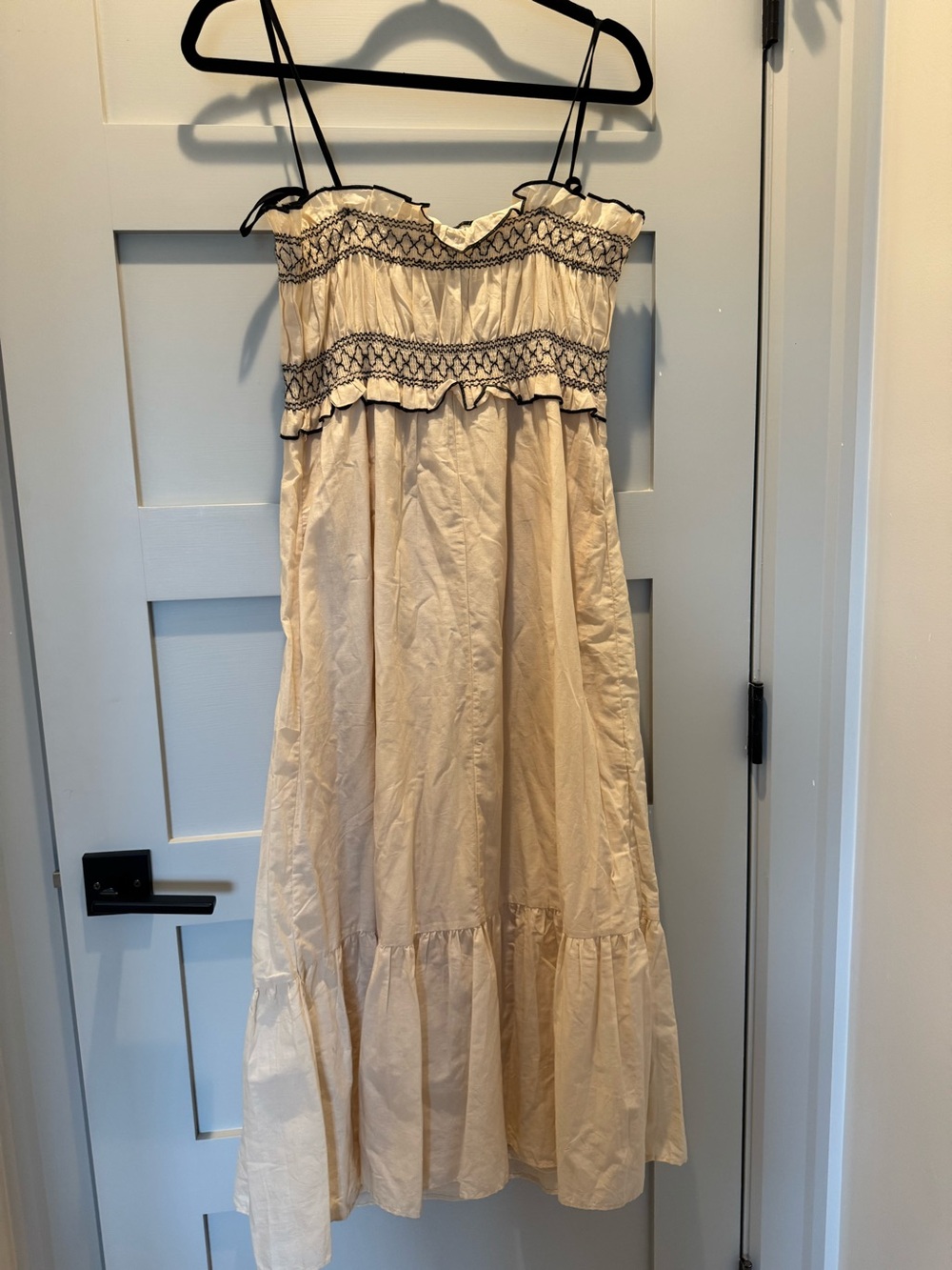 Zara Cream Maxi Dress with Black Embroidered Trim